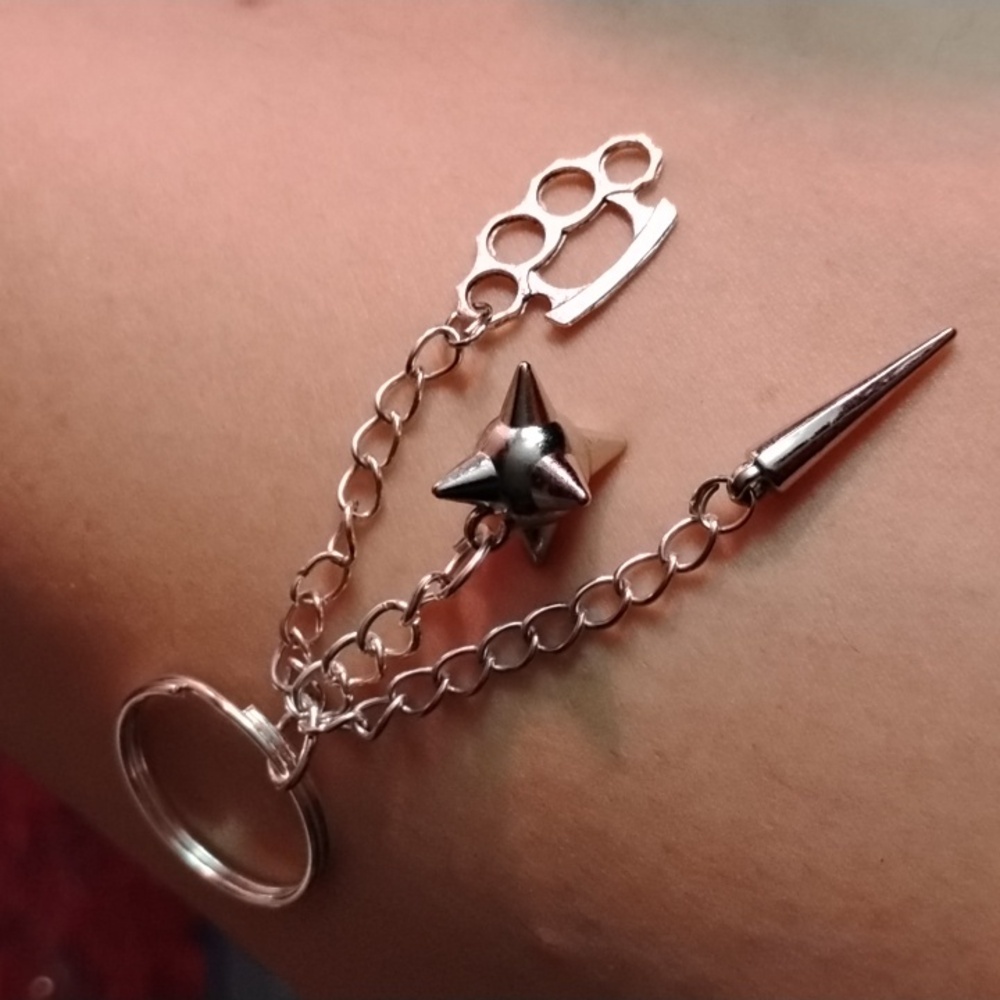 Silver Mace and Spike Keychain
